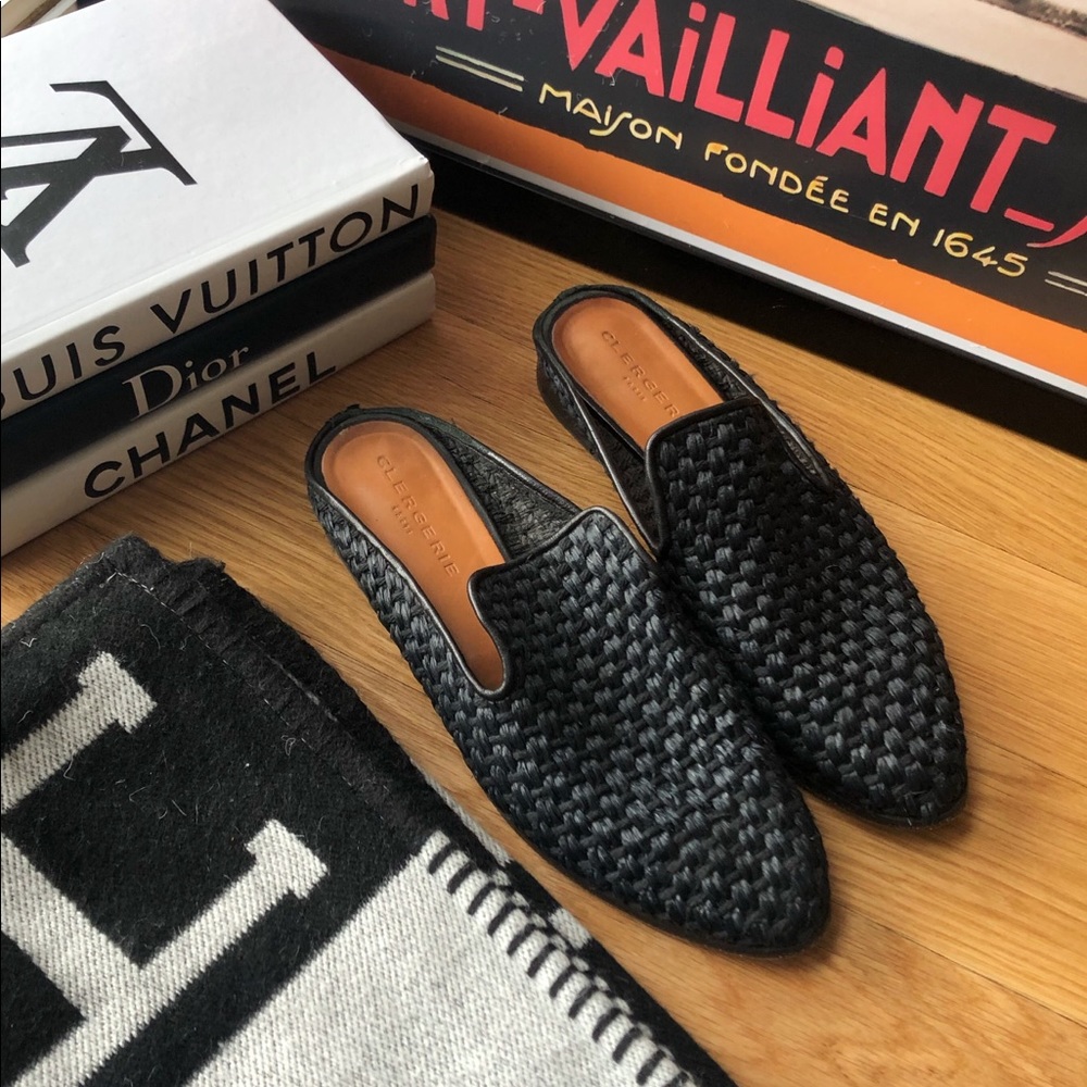 Robert Clergerie Paris Alice Black Raffia Mule Slip-On Shoe Slippers